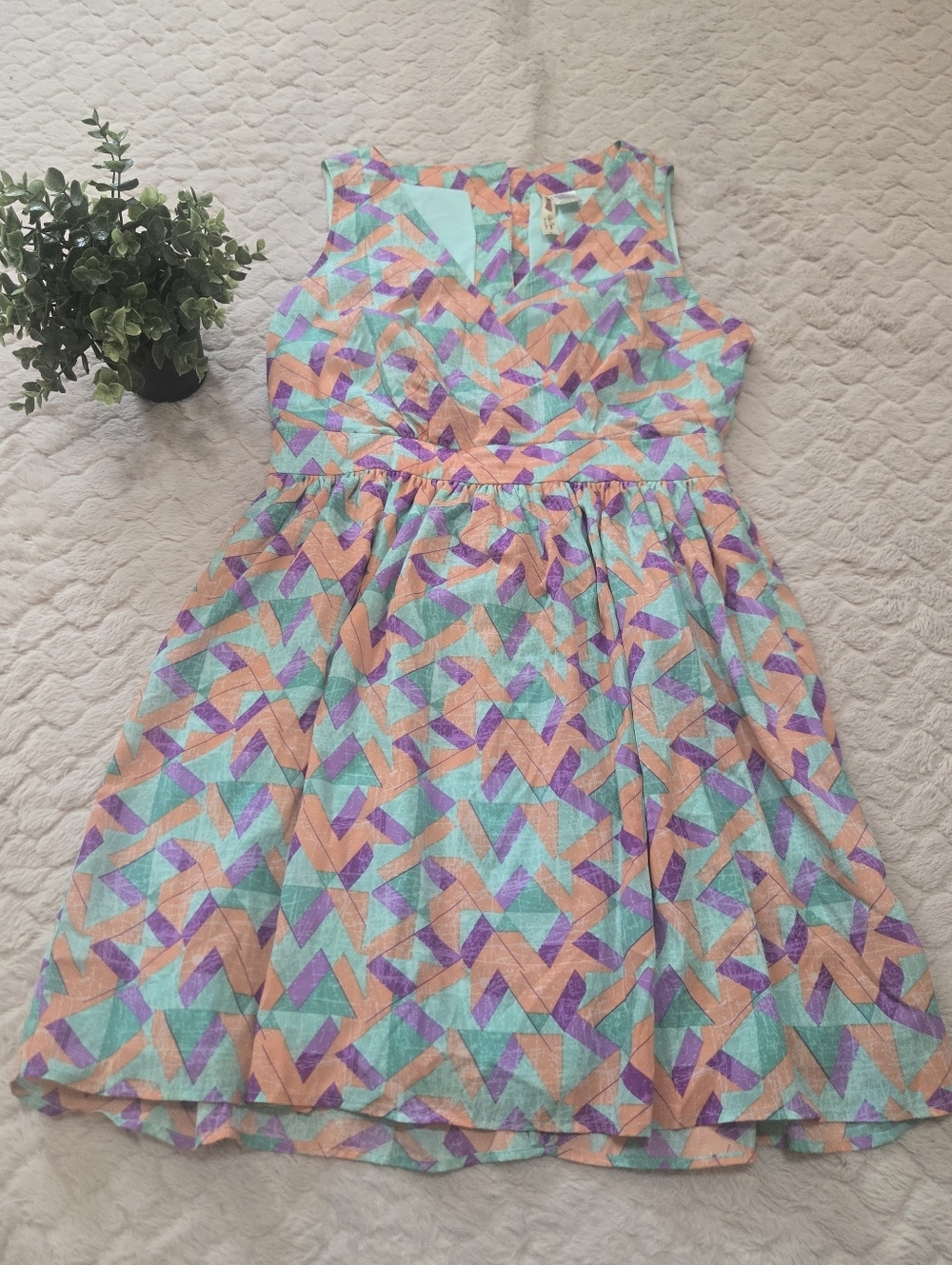 Alice Moon Moon Collection Vibrant 90s-Inspired Pastel Geo Dress, Size Large